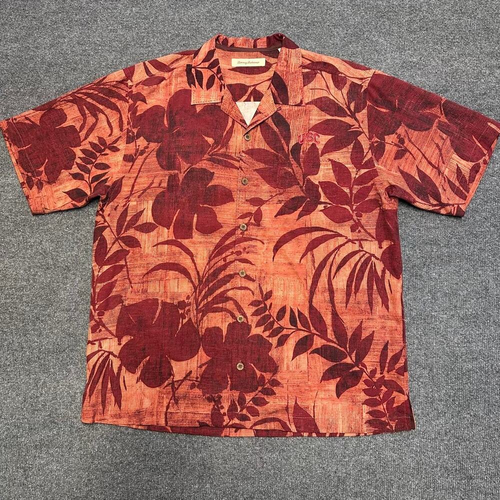 Tommy Bahama Men’s USC Silk Hawaiian Shirt College Trojans Tropical Floral L